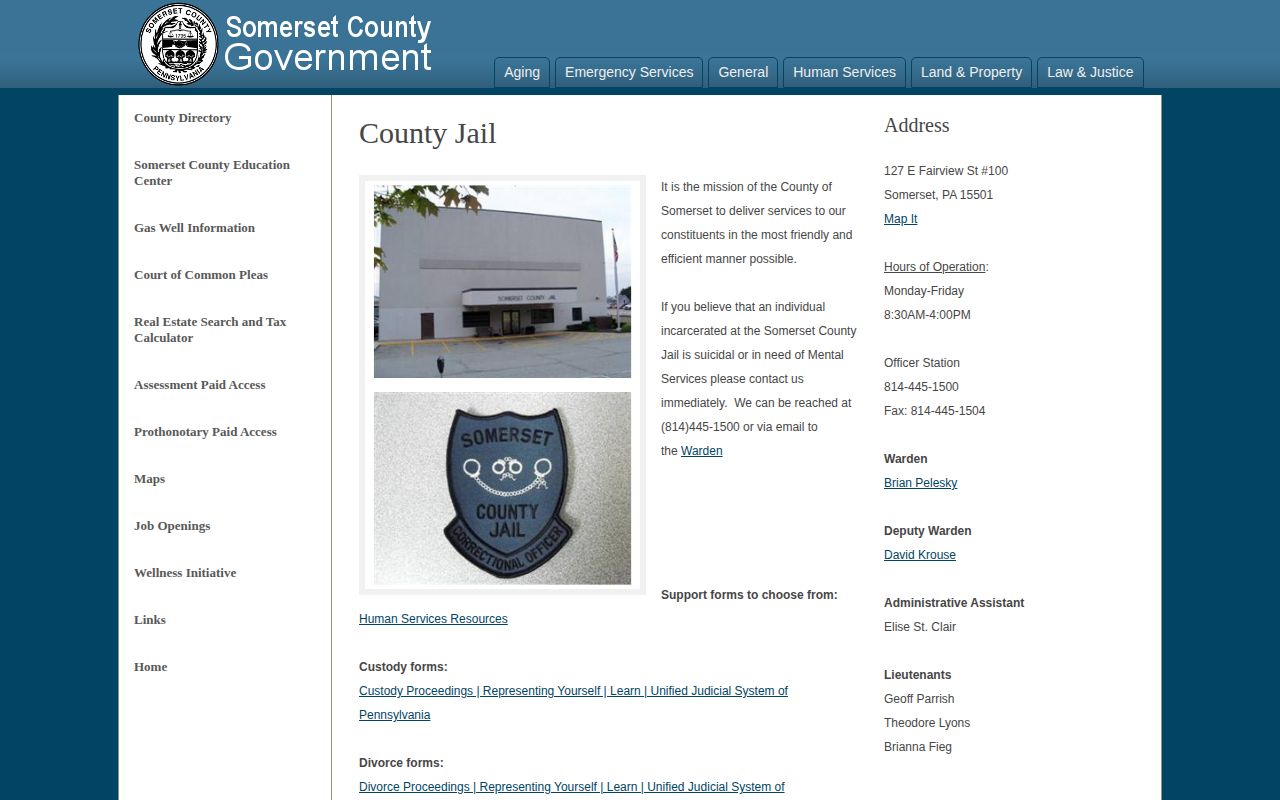 Somerset County Jail official custody and booking-record source