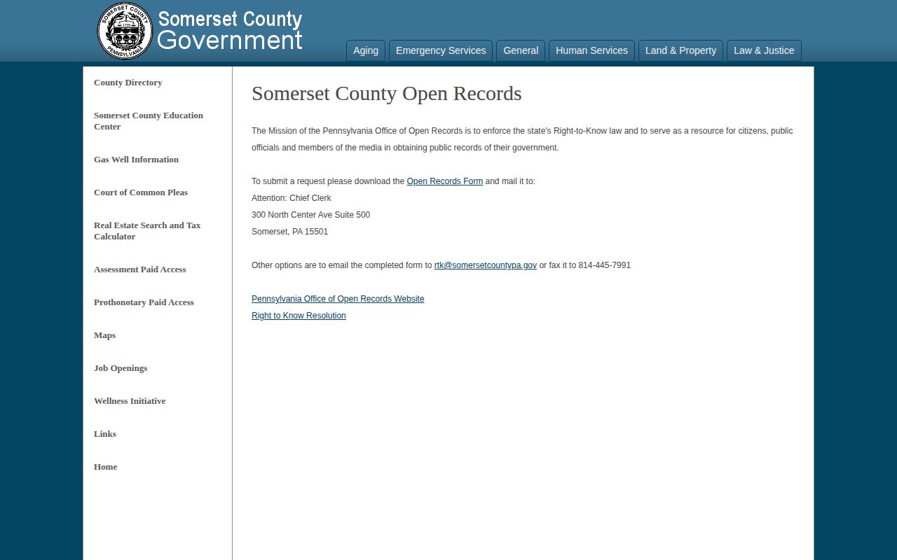 Somerset County Open Records booking-record request route