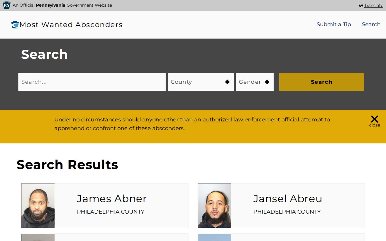 Pennsylvania parole absconder search as Somerset County warrant-check fallback